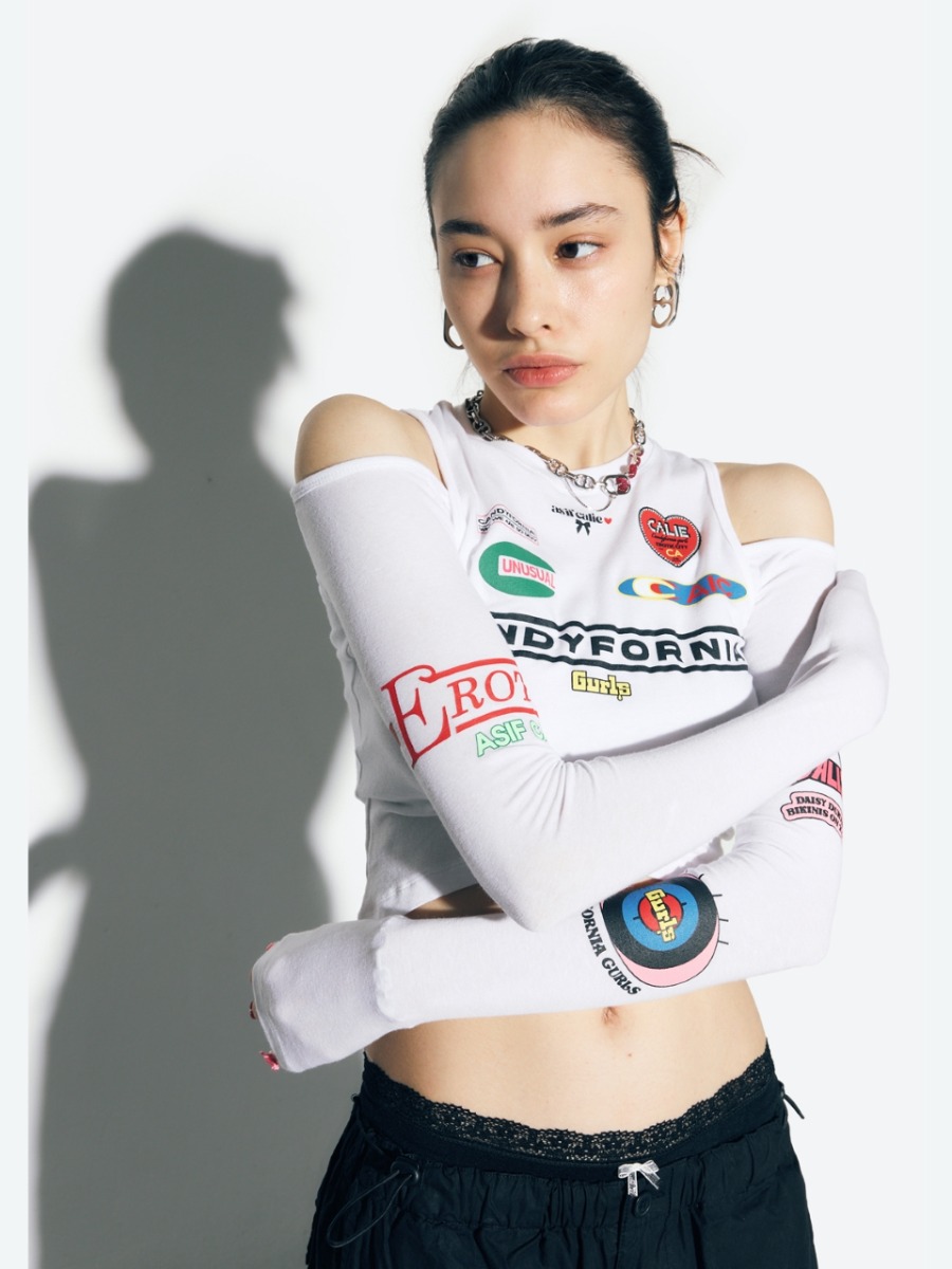 [as if CALIE] CANDYFORNIA CUT OUT LONG SLEEVE - WHITE